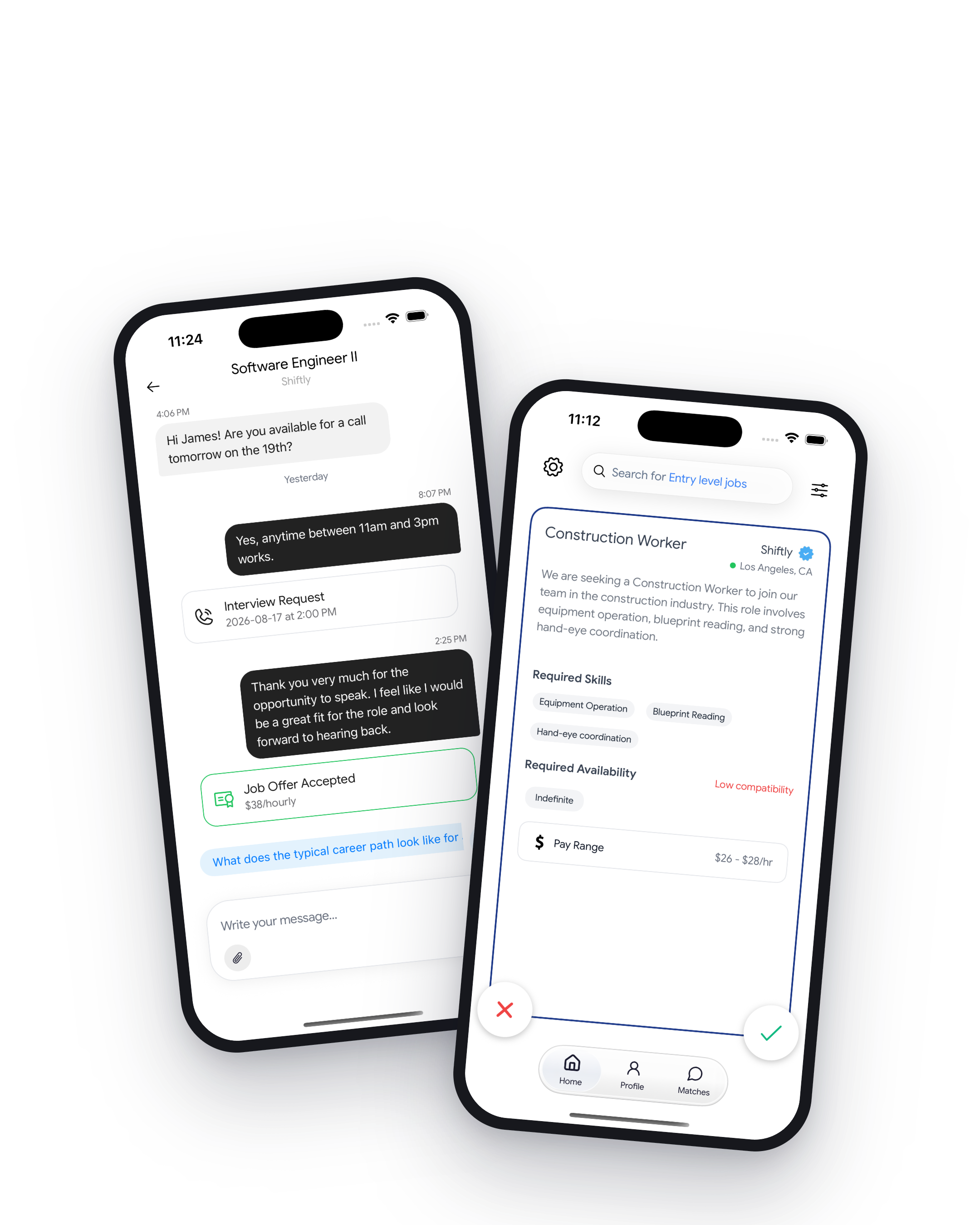 Shiftly app on two phones